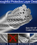 Cross-section of One Eighth Inch Wire Rope Kit 180 Ft Stainless Steel Aircraft Cable With M5 Turnbuckles, 7x7 strand design.
