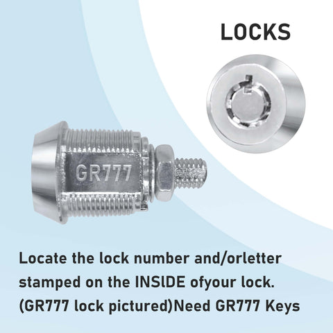 Close-up of GR777 lock cylinder showing lock number for Set Of Five Replacement Keys For Speed Queen Coin Laundry Machines GR777 GR800 GR888 GR100 GR999 For Commercial Washers And Dryers Great For Coin Operated Units And Maintenance