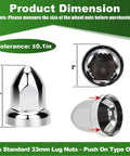 Product dimensions for 33mm Lug Nut Covers Push On For Semi Trucks And Trailers Chrome ABS Plastic Bullet Flanged Caps