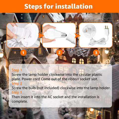 Steps for installing Two Pack Blow Mold Light Kit Replacement With E27 E26 Bulb Cord For Halloween And Christmas Decor in village scene