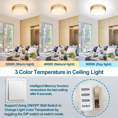 Two Pack LED Flush Mount Ceiling Light Fixtures 13 Inch 20W On Off Switch 3000K 4000K 5000K Color Temp Dimmable Ceiling Lamp Display