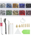Fast Heat Hotfix Rhinestone Applicator Gear For DIY Crafts On Leather Clothes TShirts Wallets With Storage Bag Quick Heat Up In Minutes And Wide Application US Plug with assorted rhinestones and tools.