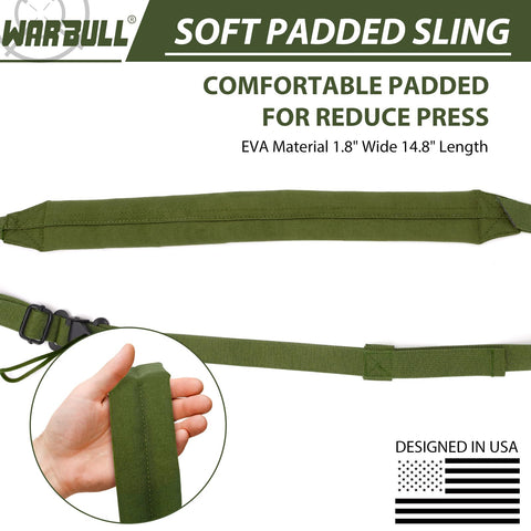 Quick Adjust 2 Point Rifle Sling With HK Hook Padded Shoulder Pad Hands Free Carry For Rifle Shotgun Crossbow Easy Quick Release Buckle Outdoor Hunting Gear Army Green, showing padded green strap and adjustment buckle.