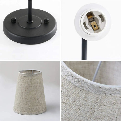Close-up of Rustic Vintage Wall Sconce Set Of 2 with flared funnel linen shade, matte black base, and E26 socket.