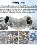 One Half Inch Male NPTF To One Half Inch Female NPSM 90 Degree Swivel Elbow Adapter For Hydraulic Lines And Fittings High Flow And Durability Heavy Duty Construction, 1/2 in carbon steel