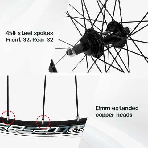 Close-up of 26 Inch Mountain Bike Wheelset With Quick Release For MTB V Brakes showing 32H steel spokes and aluminum alloy rim.