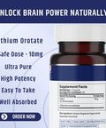 Bottle of Memory And Mood Boosting Lithium Orotate Supplement 10mg Per Capsule, 60 Vegetarian Capsules, Magnesium Stearate Free