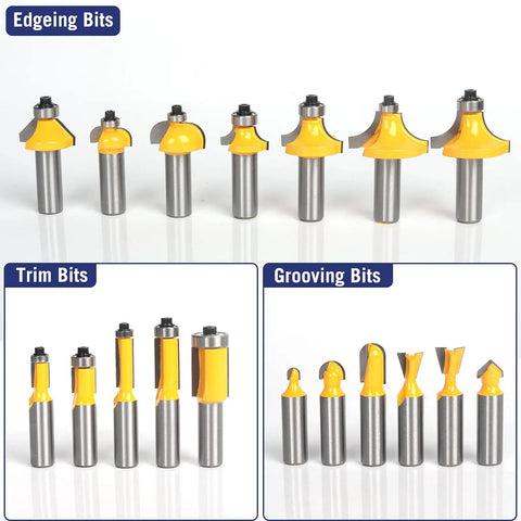 Professional Router Bit Set With Thirty Five Pieces And One Half Inch Shank Complete American Style Kit For Woodworking Premium Carbide Bits display