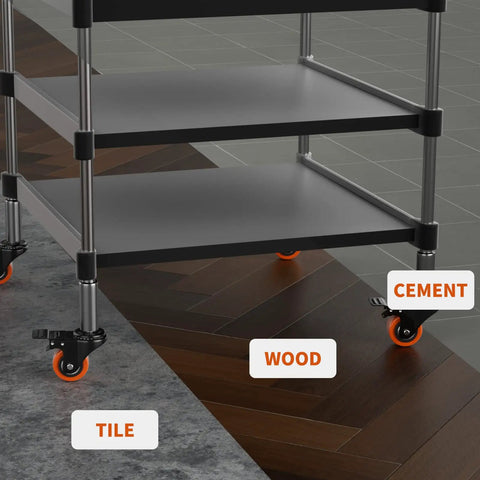 Heavy Duty Two Inch Caster Wheels With Five Sixteen Eighteen By One Threaded Stem Set Of Four Dual Locking Brake Replacement Casters on shelving unit.