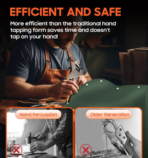 Man using All In One Snap Fastener Kit With Quick Install Tool for DIY leather sewing tarps and canvas repairs.