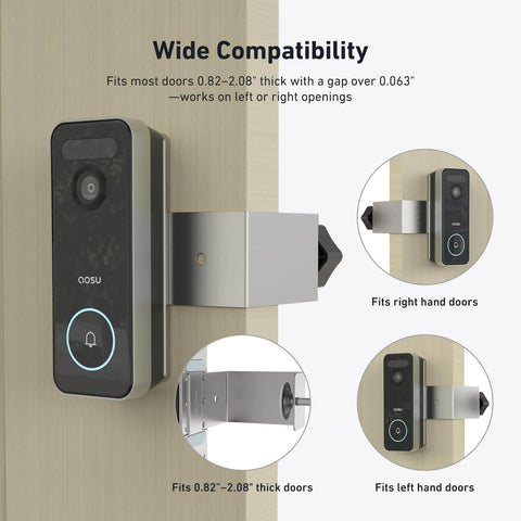 No Drill Door Mount For Video Doorbell SE Ultra Pro on door, aluminum alloy bracket, fits doors 0.82 to 2.08 inches, anti-theft security