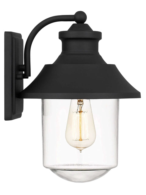 Outdoor Wall Lantern 1-Light Exterior Matte Black Sconce with Clear Glass Cylinder Shade, weather resistant design
