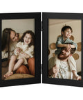 Double 4x6 Picture Frame Vertical From Engineered Wood With Plexiglass Bifold Photo Frame For Tabletop Display Holds Two 4x6 Photos In A Dope Black Finish