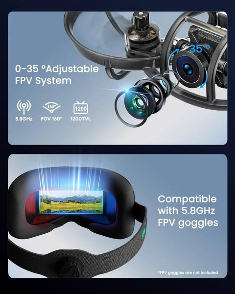 FPV camera and goggles of Dope ELRS FPV Whoop Drone RTF With Pocket Controller Four Batteries Six In One Charger FOV 160