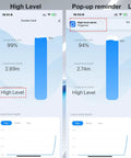 Non Contact Ultrasonic Level Sensor With 2.4G WiFi For Water Tank And Grain Bin app interface for low and high levels, alerts, linking.