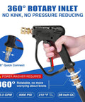 Short Pressure Washer Gun With 4000 PSI Beast Mode Cleaning Power, 10.5 GPM Foam Ready, Three Eighths Inch Quick Connect in hand