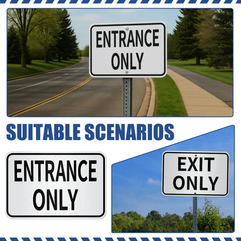 Two Pack Entrance Only And Exit Only Signs Set Made From 80 Mil Aluminum, 18 By 12 Inches, White Reflective Background With Bold Black Letters