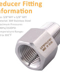 Heavy Duty Beefy Forged Reducer Adapter Fitting 304 Stainless Steel NPT 3/8 Female To 3/8 Male Pipe Connector High Pressure Rated Up To 2320 Psi Corrosion Resistant And Heat Tolerant From -50 C To 200 C Pack Of 2, 3/8 NPT stainless reducer adapter
