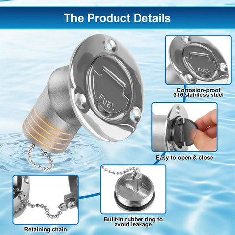 1-1/2 Inch Boat Gas Deck Fill Filler With Keyless Cap, Stainless Steel Marine Deck Filler For Boats And Yachts, product details