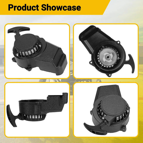 Alloy Recoil Pull Starter For SYX Moto 50cc Dirt Bike And 47cc 49cc 2 Stroke ATVs, aluminum body, close-up views.