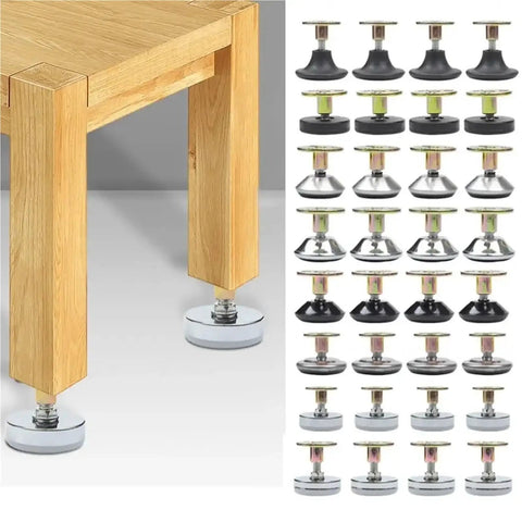4 Pack Adjustable Leveling Feet for Chairs Tables Cabinets and Sofas Screw In Base Feet with Metal Core Supports Two Hundred Pounds Per Foot