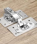 All-In-One Stainless Steel Cabinet Hinge Repair Kit With Side Panel Brackets And Mounting Screws on wooden surface