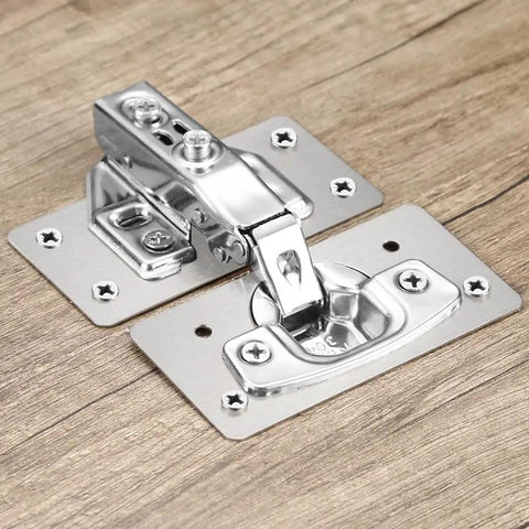 All-In-One Stainless Steel Cabinet Hinge Repair Kit With Side Panel Brackets And Mounting Screws on wooden surface