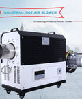 2KW Industrial Hot Air Blower And High Power Heater With Digital PID Temperature Control And Auto Overheat Safety For Heavy Duty Shop Grind Rock Solid Pro Grade Blower side view with metal outlet.