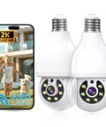 2K Light Bulb Camera With 5G And 2.4G WiFi, Plug And Play Wireless Indoor Outdoor Security Bulb Cam, 360 Degree View shown with smartphone