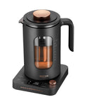 Electric Tea Kettle With Tea Infuser, One Degree Fahrenheit Precision, 1200W Rapid Heating, BPA Free Glass, 1 Liter Capacity, No Fuss Clean Up, Dark Gray Finish