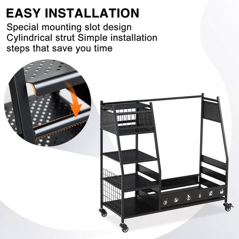 Heavy Duty Golf Bag Organizer Rack For Garage Storage Fits Two Golf Bags And Clubs, Durable Steel Stand With Powder Coated Finish