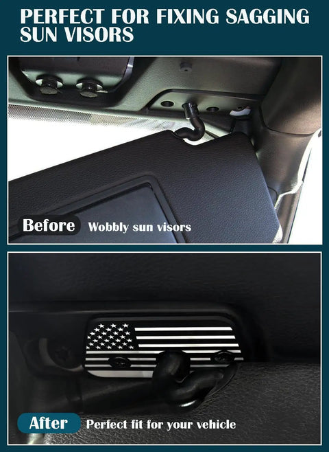 Aluminum Alloy Sun Visor Repair Kit For Jeep Wrangler JK JL And Gladiator Keeps Your Sagging Visor Tight With American Flag Clip