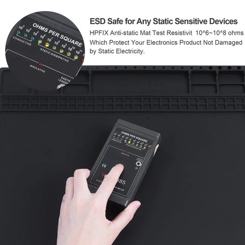 Testing resistivity of the Premium Pro Grade ESD Safe Soldering Mat Kit With Wrist Strap And Grounding Plug For Electronics Repair.