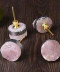 Rose Quartz Drawer Knobs Set Of 4 With Silver-Plated Edge Pink Stone Cabinet Knob Handles For Kitchen Wardrobe Cupboard