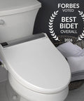Straight Up Luxe Electric Bidet Toilet Seat With Super Comfy Heated Seat, side view showing modern design in pure white.