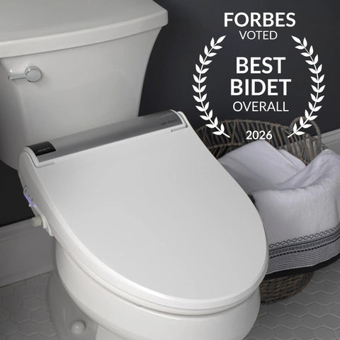Straight Up Luxe Electric Bidet Toilet Seat With Super Comfy Heated Seat, side view showing modern design in pure white.