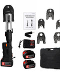 Heavy Duty 60Kn Electric Copper Crimping Tool 18V Brushless Motor Press Kit with jaws, batteries, charger, and manual.
