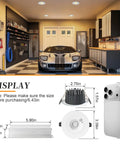 HITOO 3 Inch Motion Sensor Recessed Downlight Light 3000K, White, 2 Pack in a garage with car and tools.