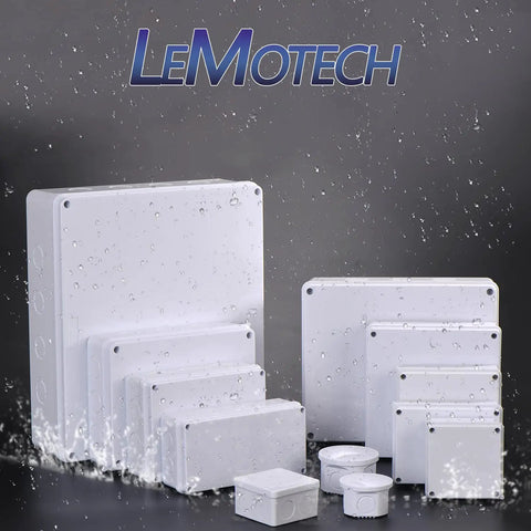Heavy Duty Waterproof Junction Box IP55 Dustproof Abs Plastic Electrical Enclosure For Outdoor Wiring Projects Built Like A Tank With No Sweat Sealing In White, various sizes displayed.
