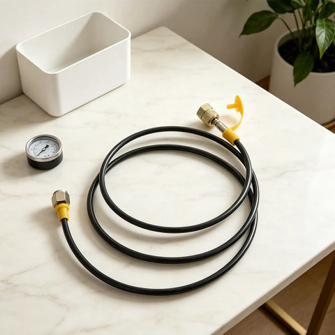 Heavy Duty Hydraulic Pressure Test Hose With Integrated Leakproof Gauge And Commercial Steel Reinforced Fittings For Durability And Quick Tool Free Job Site Hook Up