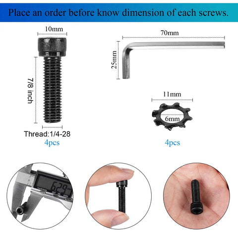 Replacement Allen Head AR Grip Screws Kit With Exterior Tooth Lock Washers In Black Zinc Plated Quarter Inch Twenty Eight UNF Seven Eighths Inch Fine Thread 18-8 Stainless Steel Includes Hex Wrench Four Sets