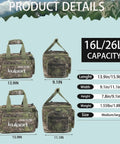 Versatile Fishing Tackle Bag With Non Slip Shoulder Strap for Freshwater and Saltwater with size details and camouflage design