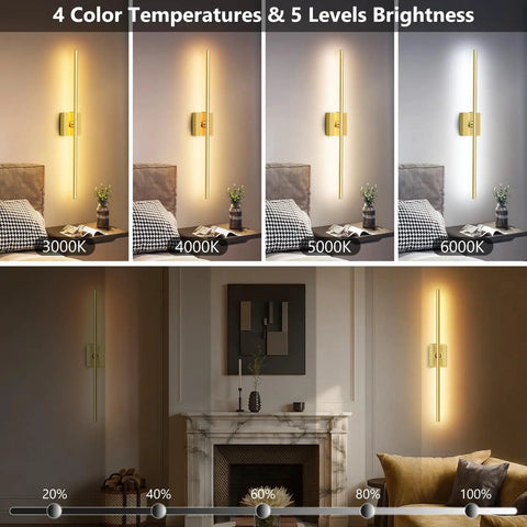 Top Shelf Gold Rechargeable Wall Sconces Pair Wireless Battery Powered LED Wall Light Removable 10000 Mah Power Base For Hallway Or Bedroom Zero Wiring Needed To Really Step Up Your Room Game, displaying different color temperatures.
