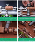 1200W Mini Metal Lathe Machine For Woodworking And Metal Polishing with clamped wood and shaping tools in use.