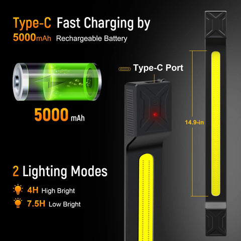 Underhood Work Light With 2600 Lumen Brightness And 5000mAh Rechargeable Battery, LED light bar with Type-C charging port.