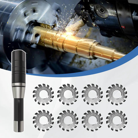 7/16 Inch R8 Shank Milling Arbor And Gear Cutter Holder With 22mm Bore Includes Nos 1 Through 8 Involute Gear Cutters DP16 PA14 1/2 Bore