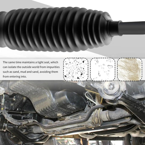 Close-up of rack and pinion boot kit with clamps installed on Lexus ES300 RX330 RX450H and Toyota Avalon Camry Corolla models.