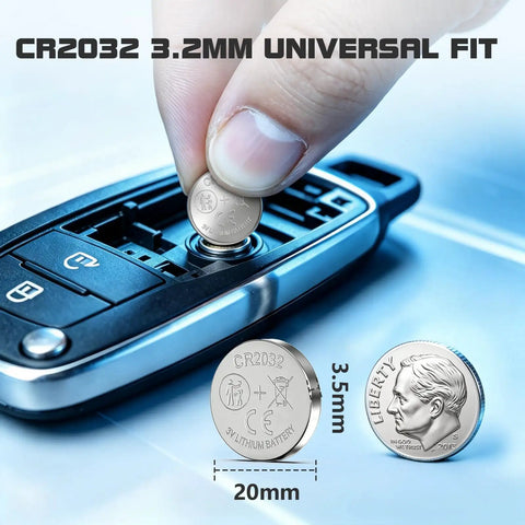 Solid As A Rock 3V CR2032 Lithium Batteries 10 Pack Heavy Duty Coin Cell being installed in a car key fob.