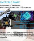 Upgraded 820CB Garage Door Sensor Kit With Bracket For LiftMaster Chamberlain Craftsman Openers After 1997 Replacement 41A5034 G801CB P 801CB 041 0136 Compatible No Programming Required No Brainer Install showing black sensors with wires and green and yellow indicators