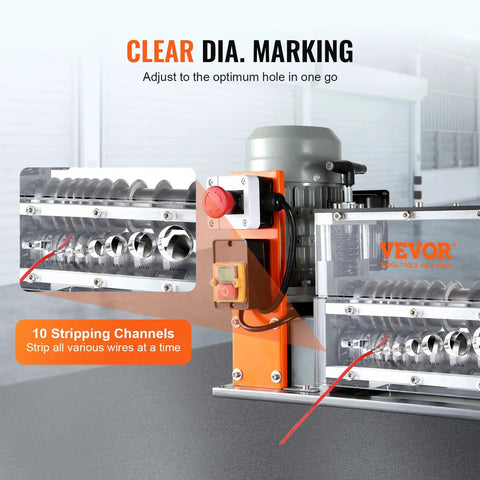 Heavy Duty Automatic Wire Stripper For Electric Cables Point Zero Six To One Point Five Seven Inches showing 10 stripping channels and clear diameter markings.